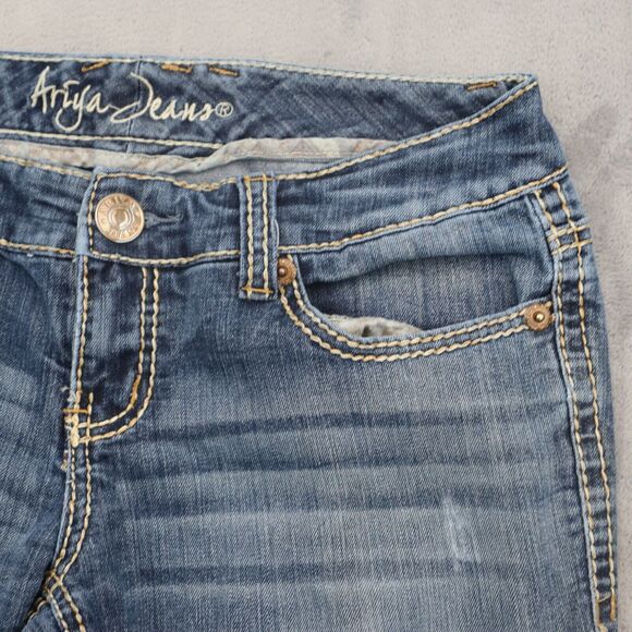 Ariya Jeans Pants Womens 6 Blue Bootcut Low Rise Button Stretch Dark Wash Denim - Picture 11 of 16